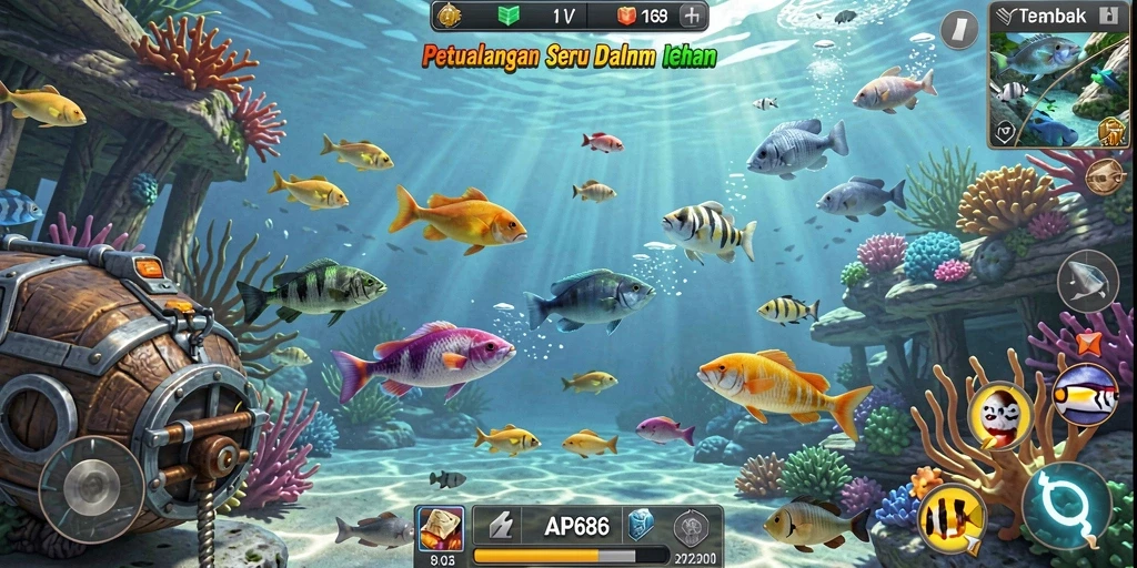 Tangkap ikan berwarna-warni dalam gameplay seru Tembak Ikan.