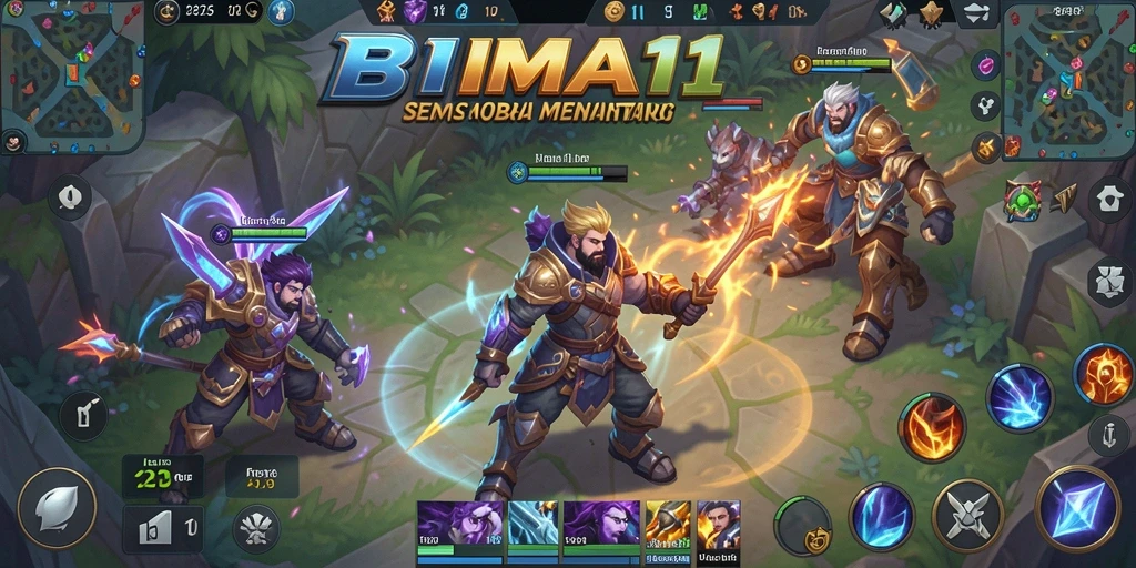 Tampilan gameplay seru dalam BIMA11 yang penuh aksi MOBA.