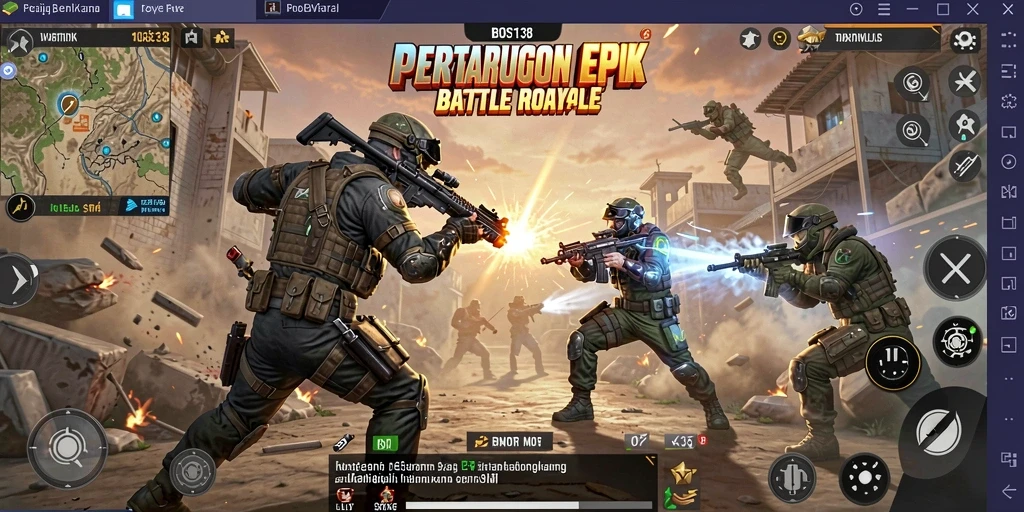 Tangkapan layar utama BOS138 menampilkan aksi intens Battle Royale.