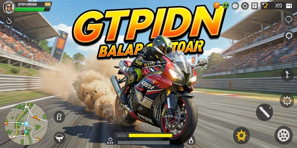 Tampilan gameplay seru di GTPIDN dengan motor balap cepat.