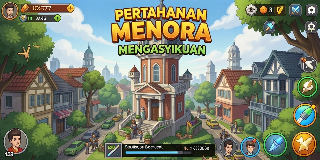 Tangkapan layar menunjukkan pertarungan epik dalam game Tower Defense.