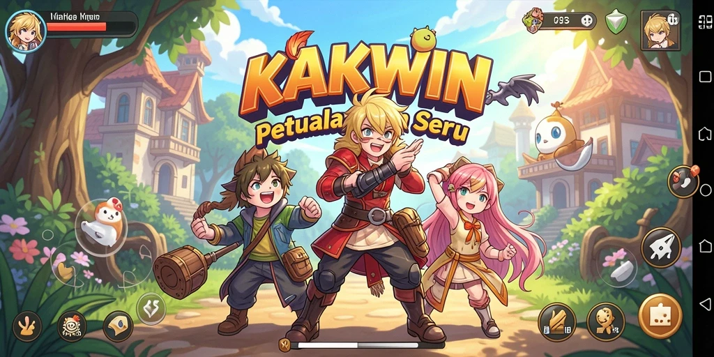 Screenshot KAKWIN menunjukkan karakter anime yang beraksi dalam pertempuran seru.