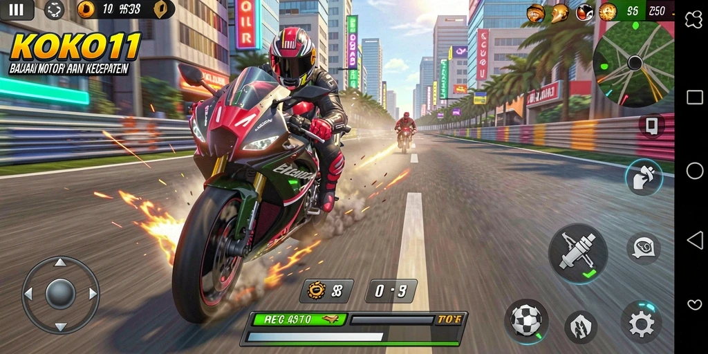 Tampilan gameplay <strong>KOKO11</strong> yang mendebarkan selama balapan motor.