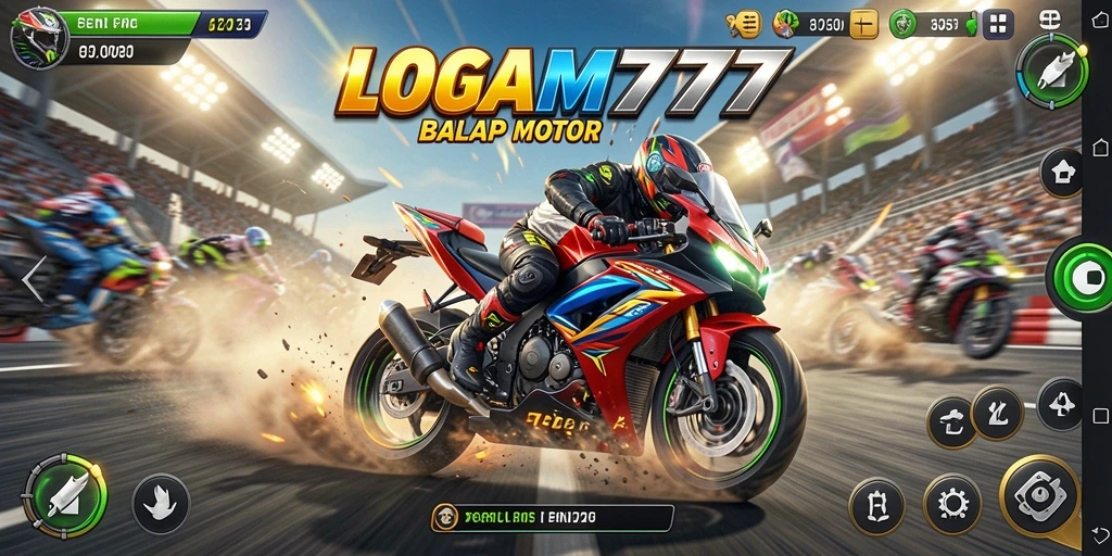 Tampilan gameplay LOGAM777 yang menegangkan dan penuh aksi balap motor.