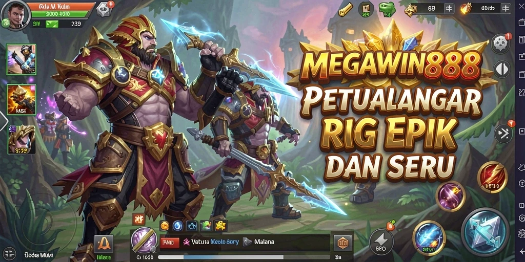 Screenshot gameplay MEGAWIN888 dengan karakter dalam pertempuran epik.