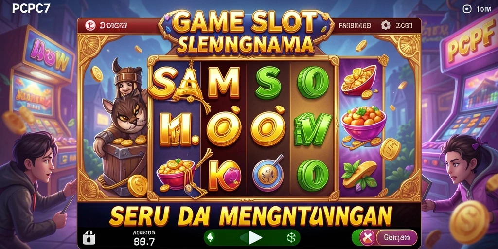 Screenshot gameplay PCPC7 yang menunjukkan tema slot menarik.