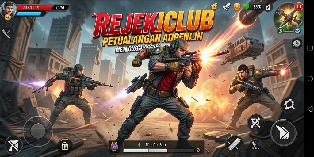 Tampilan gameplay intens dan penuh aksi dalam REJEKICLUB.