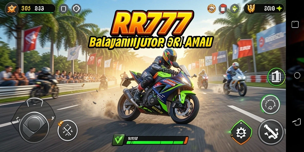 Tampilan gameplay RR777 yang menegangkan dan mendebarkan saat balapan.