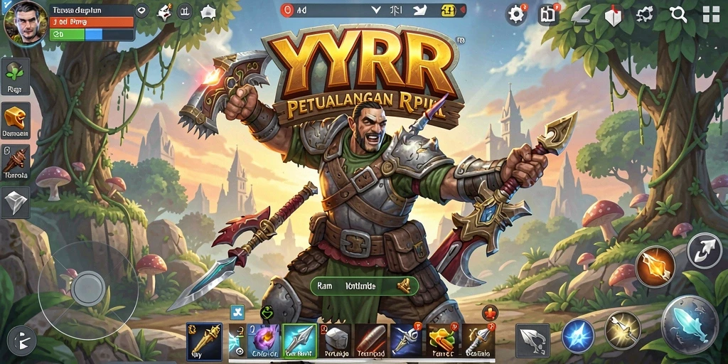 Screenshot utama YYRR menampilkan aksi pertarungan epik dalam gameplay RPG.
